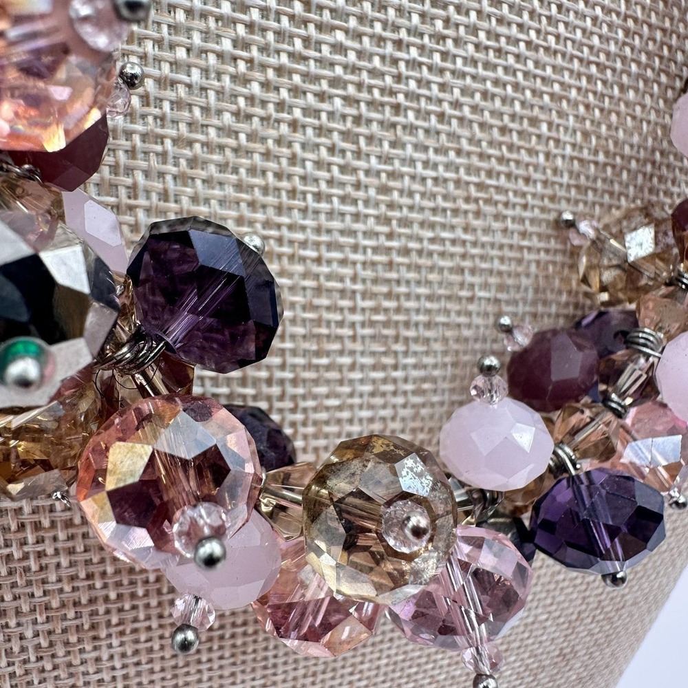 Vintage 90s Ali Khan New York Ribbon Strap Cluster Beaded Necklace Jewelry Boho - Picture 6 of 10